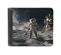 asbwuo Portafoglio in PU per uomo, porta carte personalizzato, con stampa divertente di astronauta che atterra sulla Luna, portafogli da uomo per lavoro, viaggi e uso quotidiano
