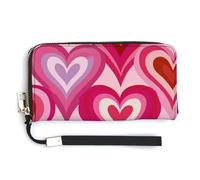 asbwuo Portafoglio lungo a due ante in ecopelle PU rosa e rosso con cuore, stile moderno di metà secolo, portamonete, porta carte di credito, porta soldi resistente per uomo e donna.