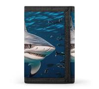 asbwuo Portafoglio sottile da uomo con fermasoldi e porta carte, modello Hammerhead Shark Scansiona l'oceano, Portafoglio da uomo a tre ante e tasca portamonete
