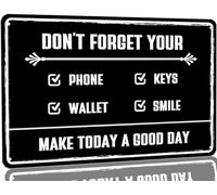 asbwuo Promemoria in metallo con cartello in latta Non dimenticare il telefono, le chiavi, il portafoglio, il sorriso, decorazione per fattoria, bar, caffè, ristoranti, ufficio, 8x6 pollici