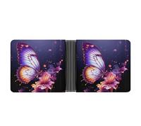 asbwuo Purple Butterfly Leather Bifold Wallet with 2 Hidden Pockets 6 Card Slots Slim Wallets for Cash, Cards, And ID