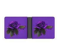 asbwuo Purple Rose Print Leather Bifold Wallet with 2 Hidden Pockets 6 Card Slots Slim Wallets for Cash, Cards, And ID