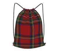 asbwuo Red And Green Plaid Outdoor Leisure Drawstring Backpack, Lightweight Waterproof Sports Bag For Men & Women - Gym, Yoga, Travel