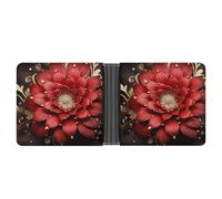 asbwuo Red Gold Flower Leather Bifold Wallet with 2 Hidden Pockets 6 Card Slots Slim Wallets for Cash, Cards, And ID