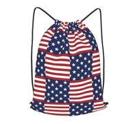 asbwuo Red Lines And Blue Stars Outdoor Leisure Drawstring Backpack, Lightweight Waterproof Sports Bag For Men & Women - Gym, Yoga, Travel