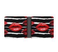 asbwuo Red Lips Kiss Leather Bifold Wallet with 2 Hidden Pockets 6 Card Slots Slim Wallets for Cash, Cards, And ID