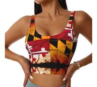 asbwuo Reggiseno Sportivo con Spalline e Stampa della Bandiera del Maryland per Donna, Supporto Posteriore a U, Canotta Sportiva Divertente da Donna