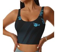 asbwuo Reggiseno Sportivo con Spalline e Stampa Elicottero nella Notte per Donna, Supporto per la Schiena a U, Canotta Sportiva Divertente da Donna