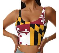 asbwuo Reggiseno Sportivo con Spalline Sottili e Stampa della Bandiera del Maryland per Donna, Supporto Posteriore a U, Canotta Sportiva Divertente da Donna