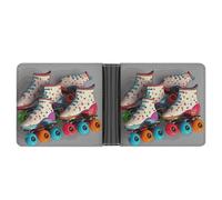 asbwuo Retro Roller Skates Colorful Leather Bifold Wallet with 2 Hidden Pockets 6 Card Slots Slim Wallets for Cash, Cards, And ID