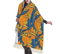 asbwuo Sciarpa con fiori di del paradiso su sfondo arancione per donna, scialle in cashmere con nappe a quadri, grandi sciarpe oversize
