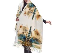 asbwuo Sciarpa con nappe da donna, delicata libellula dorata su sfondo giallo, calda sciarpa perfetta da indossare sopra un cappotto, un maglione o un abito in primavera, autunno e inverno.