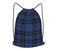 asbwuo Scottish Clergy Blue Black White Tartan Outdoor Leisure Drawstring Backpack, Lightweight Waterproof Sports Bag For Men & Women - Gym, Yoga, Travel