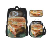 asbwuo Set di 3 pezzi composto da zaino capiente con borsa per il pranzo, astuccio e borsa per matite, ideale per panini al formaggio. Borse resistenti.