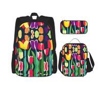 asbwuo Set di 3 pezzi con zaini, borse per il pranzo e astucci per matite, grandi e colorati ani, resistenti e di grande capacità.