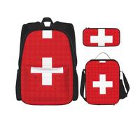 asbwuo Set di 3 pezzi con zaino, borsa per il pranzo e astuccio di grande capacità con bandiera svizzera, resistenti e durevoli.