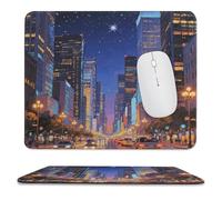 asbwuo Sous-main de bureau imperméable avec motif de ville nocturne animée, coutures anti-effilochage et dessous antidérapant en caoutchouc, idéal pour souris sans fil au bureau et à la maison.