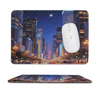 asbwuo Sous-main de bureau imperméable avec motif de ville nocturne animée, coutures anti-effilochage et dessous antidérapant en caoutchouc, idéal pour souris sans fil au bureau et à la maison.