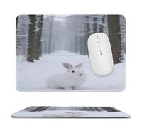asbwuo Sous-main de bureau imperméable « Lapin blanc dans la neige », avec coutures anti-effilochage et dessous antidérapant en caoutchouc, idéal pour souris sans fil au bureau et à la maison.