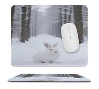asbwuo Sous-main de bureau imperméable « Lapin blanc dans la neige », avec coutures anti-effilochage et dessous antidérapant en caoutchouc, idéal pour souris sans fil au bureau et à la maison.