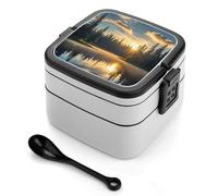 asbwuo Sunrise on The Lake Bento Box, contenitori per la preparazione dei pasti a 2 scomparti, porta pranzo impilabile con coperchi, contenitori riutilizzabili per alimenti divisi per viaggi e lavoro