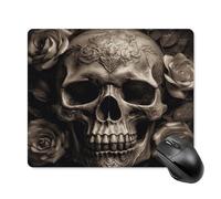 asbwuo Tapis de souris carré en cuir imperméable avec motif de crâne et rose, antidérapant, idéal pour le jeu, le bureau et la maison.