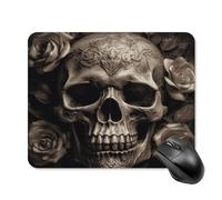 asbwuo Tapis de souris carré en cuir imperméable avec motif de crâne et rose, antidérapant, idéal pour le jeu, le bureau et la maison.
