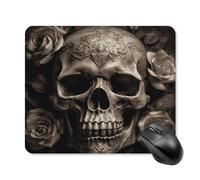 asbwuo Tapis de souris carré en cuir imperméable avec motif de crâne et rose, antidérapant, idéal pour le jeu, le bureau et la maison.