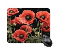 asbwuo Tapis de souris carré imperméable à motif de fleurs et feuilles rouges, antidérapant, idéal pour le jeu sur bureau, au bureau et à la maison.