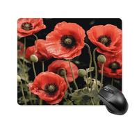 asbwuo Tapis de souris carré imperméable à motif de fleurs et feuilles rouges, antidérapant, idéal pour le jeu sur bureau, au bureau et à la maison.