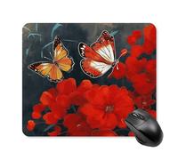 asbwuo Tapis de souris carré imperméable à motifs de fleurs et papillons rouges, antidérapant, idéal pour le jeu sur bureau, au bureau et à la maison.