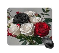 asbwuo Tapis de souris carré imperméable à motifs de roses noires, blanches et rouges, antidérapant, idéal pour le jeu sur bureau, au bureau et à la maison.