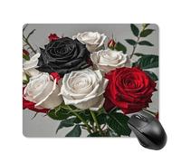 asbwuo Tapis de souris carré imperméable à motifs de roses noires, blanches et rouges, antidérapant, idéal pour le jeu sur bureau, au bureau et à la maison.