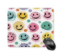 asbwuo Tapis de souris carré imperméable avec impression d'émoticônes aux couleurs pastel, antidérapant, idéal pour le jeu sur bureau, au bureau et à la maison.
