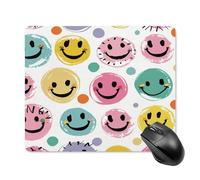asbwuo Tapis de souris carré imperméable avec impression d'émoticônes aux couleurs pastel, antidérapant, idéal pour le jeu sur bureau, au bureau et à la maison.