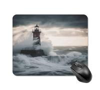 asbwuo Tapis de souris carré imperméable avec motif de phare dans la tempête, antidérapant, idéal pour les jeux sur bureau, au bureau et à la maison.