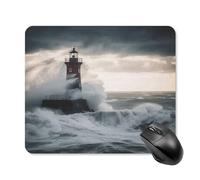 asbwuo Tapis de souris carré imperméable avec motif de phare dans la tempête, antidérapant, idéal pour les jeux sur bureau, au bureau et à la maison.
