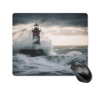 asbwuo Tapis de souris carré imperméable avec motif de phare dans la tempête, antidérapant, idéal pour les jeux sur bureau, au bureau et à la maison.