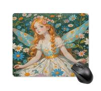 asbwuo Tapis de souris carré imperméable avec motif féerique et fleurs, antidérapant, idéal pour le bureau, les jeux et la maison.