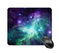 asbwuo Tapis de souris carré imperméable avec motif galaxie vert, bleu et violet, antidérapant, idéal pour le jeu sur bureau, au bureau et à la maison.