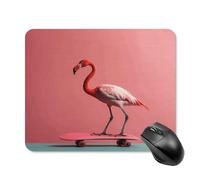 asbwuo Tapis de souris carré imperméable avec motif oiseau rose sur skateboard, antidérapant, idéal pour le jeu sur bureau, au bureau et à la maison.