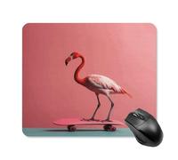 asbwuo Tapis de souris carré imperméable avec motif oiseau rose sur skateboard, antidérapant, idéal pour le jeu sur bureau, au bureau et à la maison.