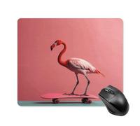 asbwuo Tapis de souris carré imperméable avec motif oiseau rose sur skateboard, antidérapant, idéal pour le jeu sur bureau, au bureau et à la maison.