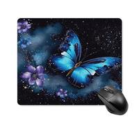 asbwuo Tapis de souris carré imperméable avec motif papillon bleu galaxie, antidérapant, idéal pour le jeu sur bureau, au bureau et à la maison.