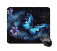 asbwuo Tapis de souris carré imperméable avec motif papillon bleu galaxie, antidérapant, idéal pour le jeu sur bureau, au bureau et à la maison.