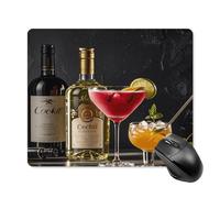 asbwuo Tapis de souris carré imperméable avec motifs de verres à cocktail et de bouteilles de vin, antidérapant, idéal pour le bureau, les jeux et la maison.