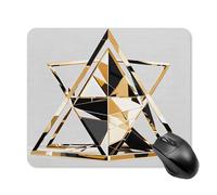 asbwuo Tapis de souris carré imperméable, élé et moderne, imprimé triangle noir, blanc et or, antidérapant, idéal pour le jeu sur bureau, au bureau et à la maison.