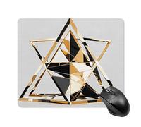 asbwuo Tapis de souris carré imperméable, élé et moderne, imprimé triangle noir, blanc et or, antidérapant, idéal pour le jeu sur bureau, au bureau et à la maison.