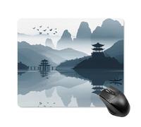 asbwuo Tapis de souris carré imperméable, motif paysage chinois, antidérapant, idéal pour le jeu, le bureau et la maison.