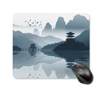 asbwuo Tapis de souris carré imperméable, motif paysage chinois, antidérapant, idéal pour le jeu, le bureau et la maison.